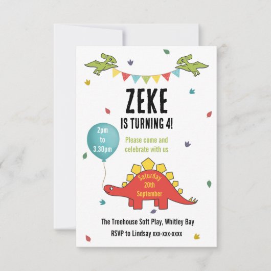 Dinosaurus Kinderfeest Uitnodiging (Voorkant)