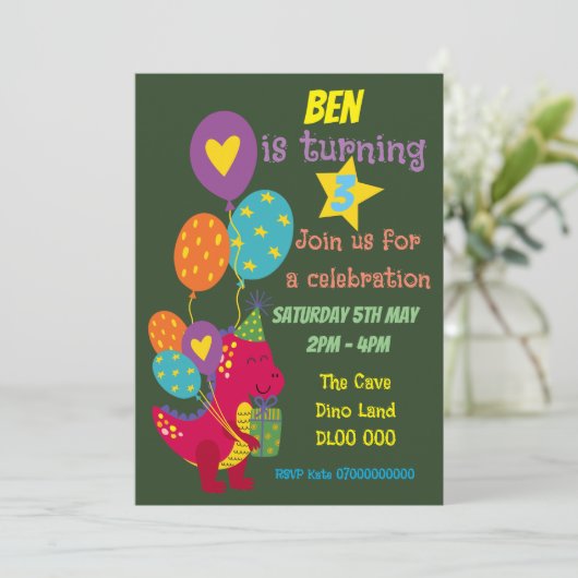 Dinosaurus kinderfeest uitnodiging (Staand voorkant)