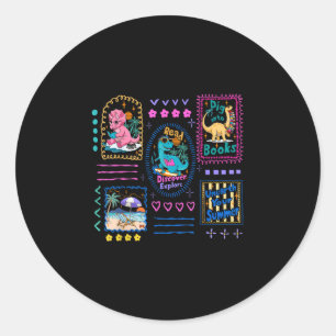 Dinosaurus leesclub zomer boekenliefhebber bibliot ronde sticker