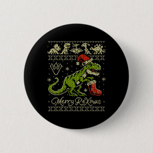 Dinosaurus lelijk kersttrui - Grappig Kerstmis  Ronde Button 5,7 Cm