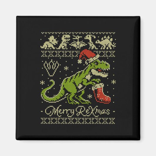 Dinosaurus lelijk kersttrui - Grappige Kerst Magneet (Voorkant)