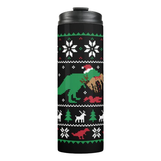 Dinosaurus Lelijke Kerstmis Grappige Kerstmis Thermosbeker (Voorkant)