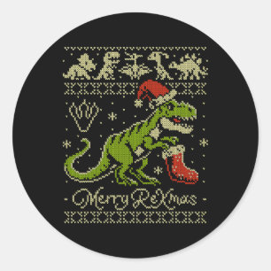 Dinosaurus lelijke kersttrui - Grappig Kerstmis  Ronde Sticker