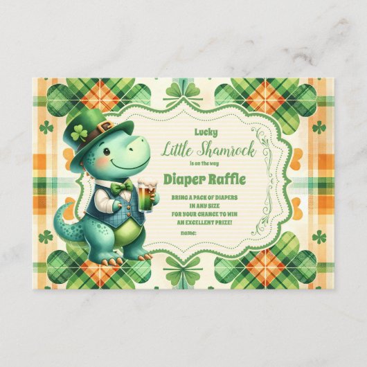 Dinosaurus Lucky Little Shamrock Diapper Raffle Informatiekaartje (Voorkant)