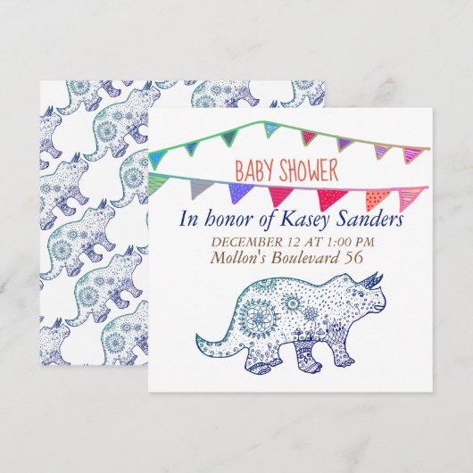 Dinosaurus Mandala Vlaggen Baby shower Uitnodiging (Voorkant / Achterkant)