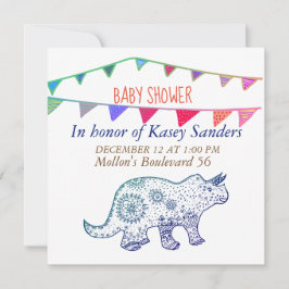 Dinosaurus Mandala Vlaggen Baby Shower Uitnodiging