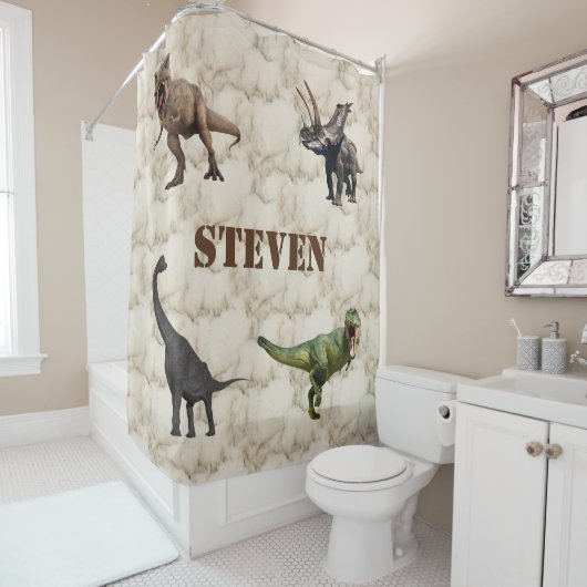 Dinosaurus Marmeren Kind Gepersonaliseerd Douchegordijn (In situ)
