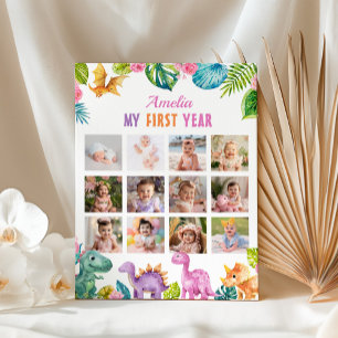 Dinosaurus Meisje 1e Verjaardag Foto Milestone Gra Poster