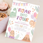 Dinosaurus Meisje 4e Verjaardag Nodig Schattigee B Kaart