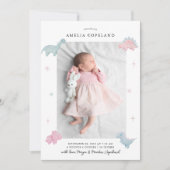 Dinosaurus Meisje Baby Foto Geboorte Aankondiging (Voorkant)