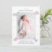 Dinosaurus Meisje Baby Foto Geboorte Aankondiging (Staand voorkant)