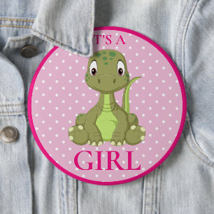 Dinosaurus Meisje Baby shower T Rex Ronde Button 6,0 Cm