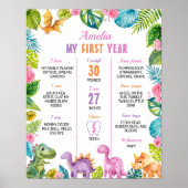 Dinosaurus meisje eerste verjaardag mijlpaal Poste Poster (Voorkant)