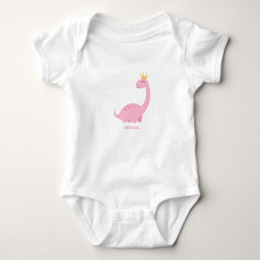 Dinosaurus Meisje Roze Geïllustreerd Baby T-shirt (Voorkant)