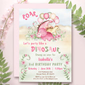 Dinosaurus Meisje Roze Pastel Schattige Bloemen 1e Kaart