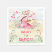 Dinosaurus Meisje Roze Pastel Schattige Bloemen 1e Servet (Voorkant)