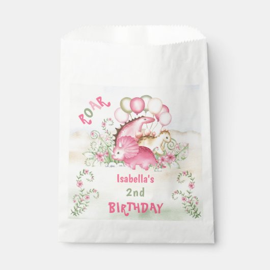 Dinosaurus Meisje Roze Pastel Schattige Bloemen 2e Bedankzakje (Voorkant)