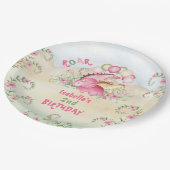 Dinosaurus Meisje Roze Pastel Schattige Bloemen 2e Papieren Bordje (Gekanteld)