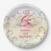 Dinosaurus Meisje Roze Pastel Schattige Bloemen 2e Papieren Bordje (Voorkant)