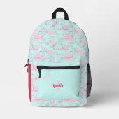 Dinosaurus Meisje Turquoise Blauw Roze Naam Monogr Bedrukte Rugzak (Voorkant)