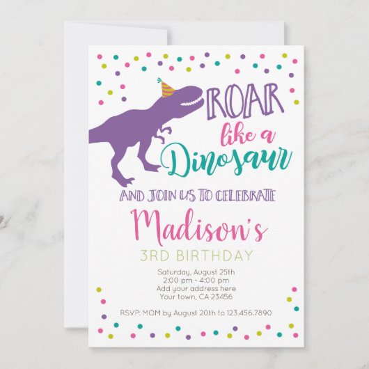 Dinosaurus meisje verjaardag kaart (Voorkant)