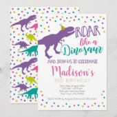 Dinosaurus meisje verjaardag kaart (Voorkant / Achterkant)