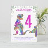 Dinosaurus Meisje Verjaardagsfeest Kaart (Staand voorkant)