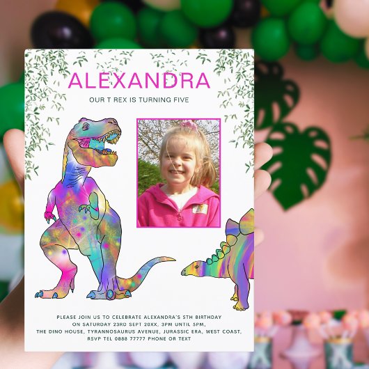Dinosaurus Meisjes 5e Verjaardag Party Budget Uitnodiging Briefkaart