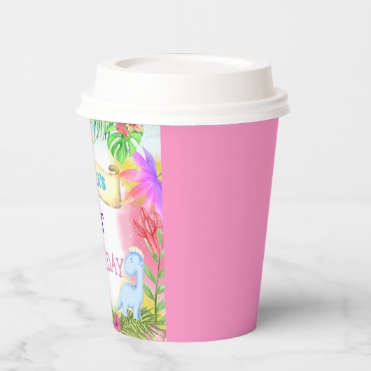 Dinosaurus Meisjes Bloemen Glitter Verjaardag Papieren Bekers (Links)