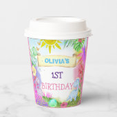 Dinosaurus Meisjes Bloemen Glitter Verjaardag Papieren Bekers (Voorkant)