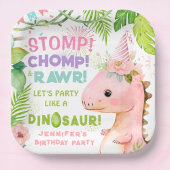 Dinosaurus Meisjes Roze Verjaardagsfeestje Papier  Papieren Bordje