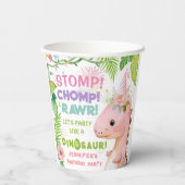 Dinosaurus Meisjes Roze Verjaardagsfeestje Papiere Papieren Bekers (Achterkant)