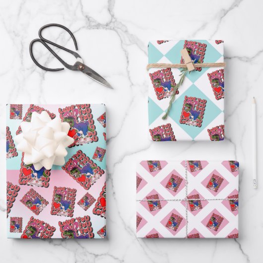 Dinosaurus met Сkostuum in Biseksuele Vlag Kleuren Inpakpapier Vel (Voorkant)