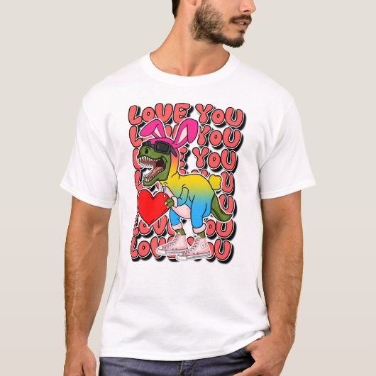 Dinosaurus met Сkostuum in Pansexual Flag Kleuren T-shirt (Voorkant)