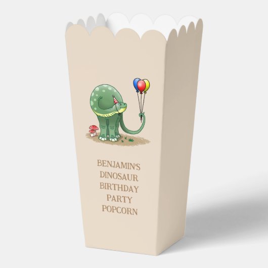 Dinosaurus met ballonnen Popcorn Bedankdoosjes (Voorkant)