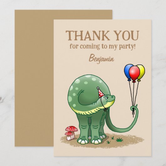 Dinosaurus met ballonnen verjaardag bedankkaart (Voorkant / Achterkant)