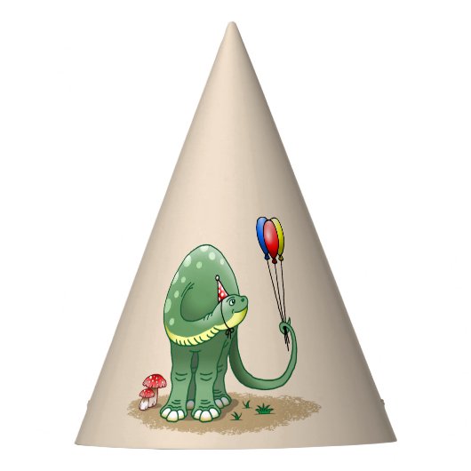 Dinosaurus met ballonnen Verjaardag Feesthoedjes (Voorkant)