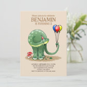 Dinosaurus met ballonnen Verjaardag Kaart (Staand voorkant)