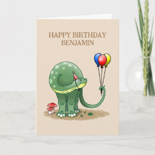 Dinosaurus met ballonnen verjaardag kaart