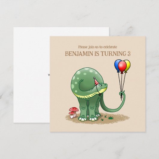 Dinosaurus met ballonnen Verjaardag Kaart (Voorkant / Achterkant)