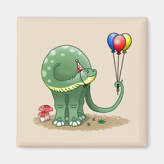 Dinosaurus met ballonnen verjaardag magneet (Voorkant)