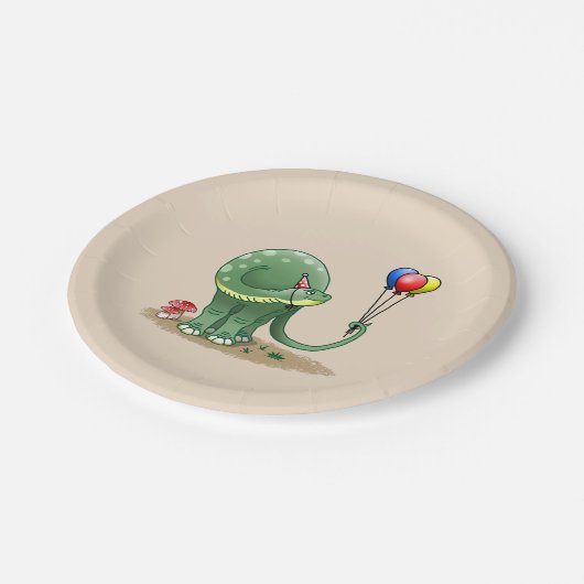 Dinosaurus met ballonnen Verjaardag Papieren Bordje (Gekanteld)