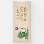 Dinosaurus met ballonnen Verjaardag Spandoek (Verticaal)