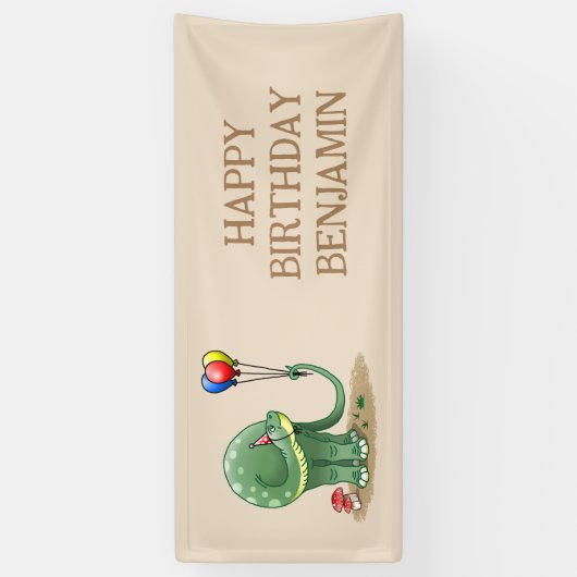 Dinosaurus met ballonnen Verjaardag Spandoek (Verticaal)