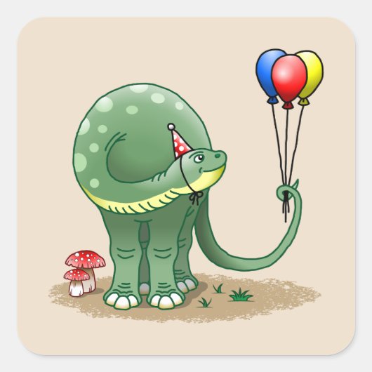 Dinosaurus met ballonnen Verjaardag Vierkante Sticker (Voorkant)