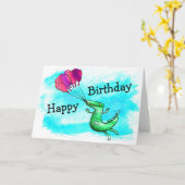 Dinosaurus met ballonnen verjaardagskaart kaart (Gele Bloem)