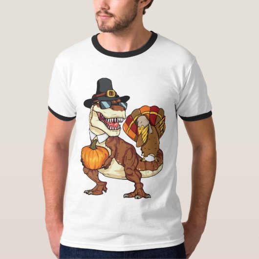 Dinosaurus met dabbing kalkoen t-shirt (Voorkant)