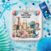 Dinosaurus met drinken papieren bordje (Feest)