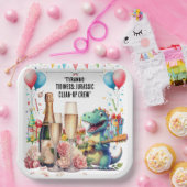 Dinosaurus met drinken papieren bordje (Feest)