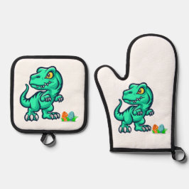 Dinosaurus met eieren ovenwant & pannenlap set